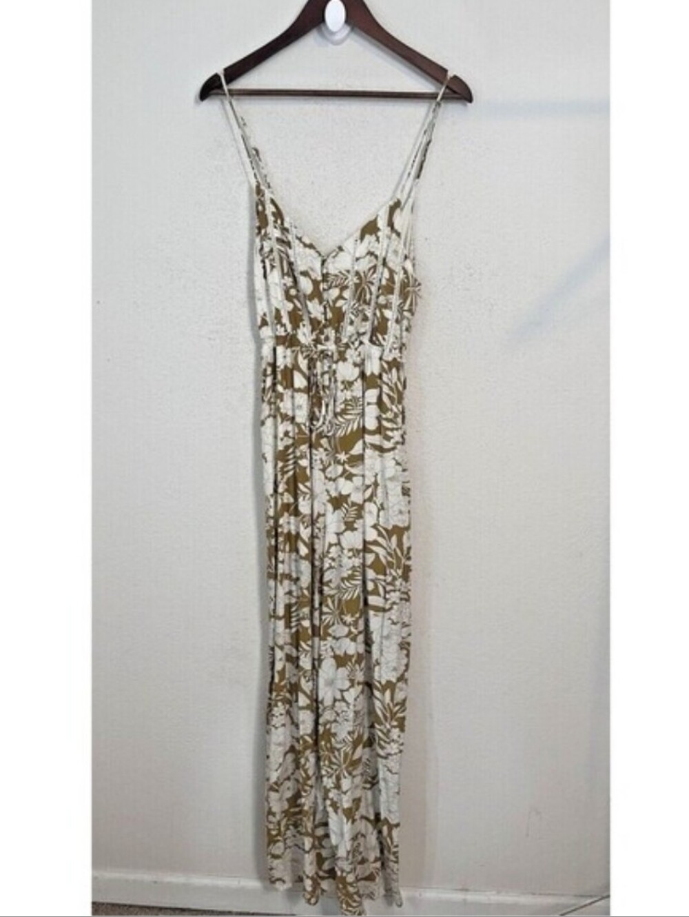 By Together Floral Print Jumpsuit Women Small Wide Leg Spaghetti Strap Yellow
